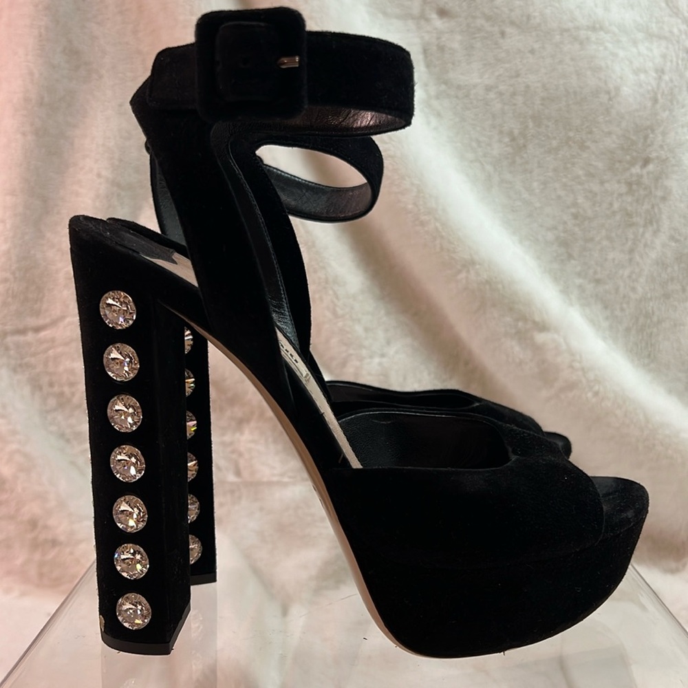 Miu Miu Black Suede Platform Shoes With 5 1/2 “Cr… - image 1